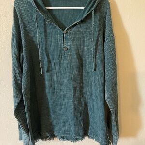 Easel Teal Hooded Blouse